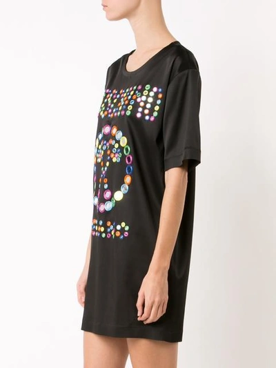 Shop Moschino Mirror Embroidered Logo Dress In Black