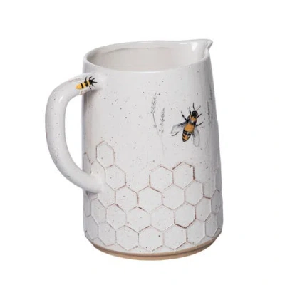 Transpac Dolomite Bee Pitcher Multicolored For Spring Serving And Entertaining In White