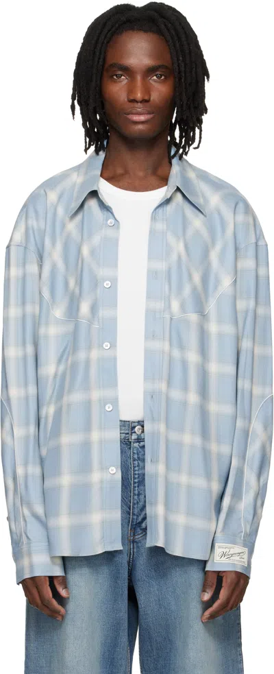 Wooyoungmi Embroidered Jersey Oversize Shirt Check Pattern In Blue