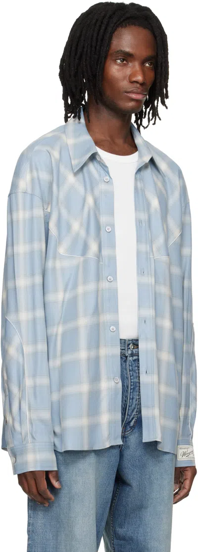 Wooyoungmi Embroidered Jersey Oversize Shirt Check Pattern In Blue