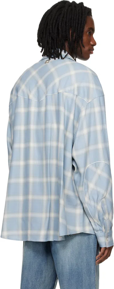 Wooyoungmi Embroidered Jersey Oversize Shirt Check Pattern In Blue