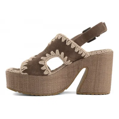 Mou Raffia-effect Platform Sandal With Adjustable Back Strap In Brown