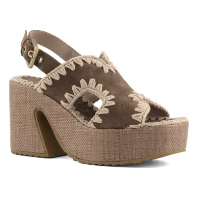 Mou Raffia-effect Platform Sandal With Adjustable Back Strap In Brown