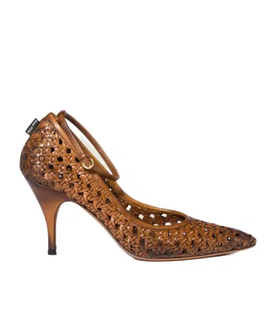Miu Miu 80 Woven Leather Pointed Pumps In Brown
