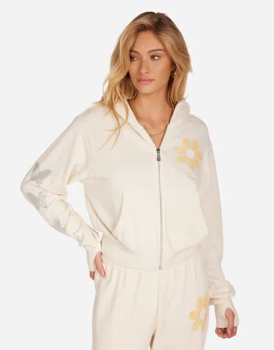 Lauren Moshi Butterfly Daisy Crop Zip Hoodie In Neutral