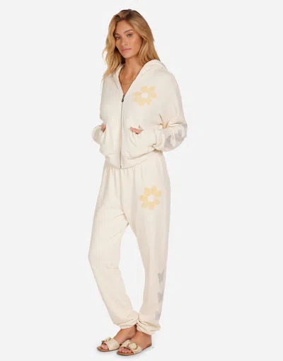 Lauren Moshi Butterfly Daisy Crop Zip Hoodie In Neutral