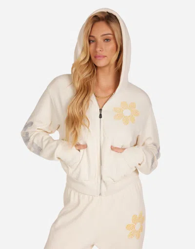Lauren Moshi Butterfly Daisy Crop Zip Hoodie In Neutral
