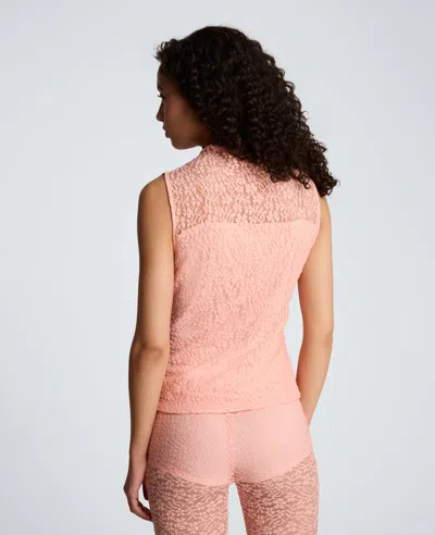 Kenneth Cole Stretch Lace Front Drape Mock Neck Tank In Pink
