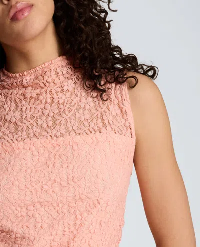 Kenneth Cole Stretch Lace Front Drape Mock Neck Tank In Pink