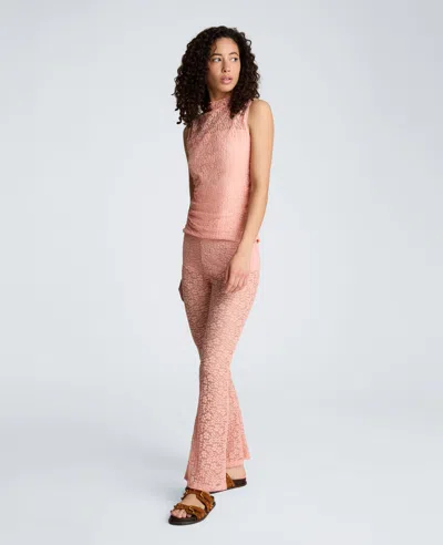 Kenneth Cole Stretch Lace Front Drape Mock Neck Tank In Pink
