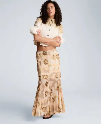 Kenneth Cole Mesh Pull On Godet Fit And Flare Maxi Skirt In Brown