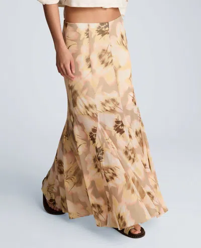 Kenneth Cole Mesh Pull On Godet Fit And Flare Maxi Skirt In Brown