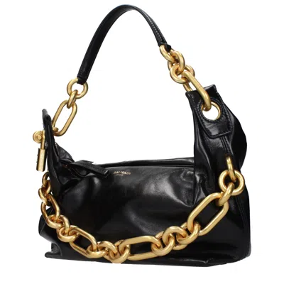 Balmain Medium Leather Shoulder Bag With Chain Strap In Black