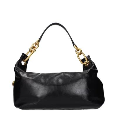 Balmain Medium Leather Shoulder Bag With Chain Strap In Black