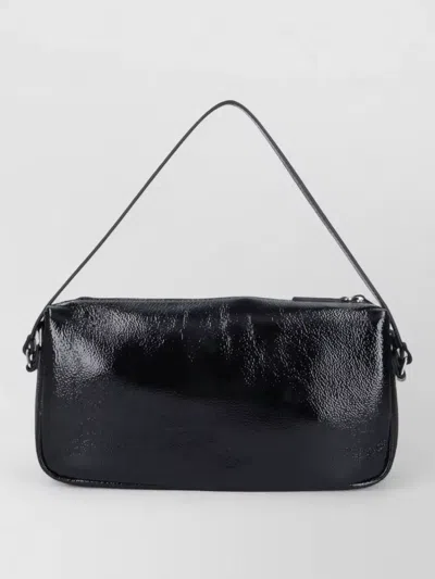 Courrèges Rectangular Shoulder Bag Glossy Finish Strap In Black