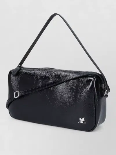 Courrèges Rectangular Shoulder Bag Glossy Finish Strap In Black