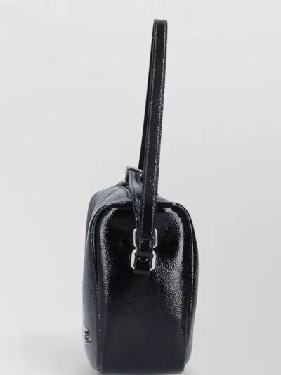 Courrèges Rectangular Shoulder Bag Glossy Finish Strap In Black