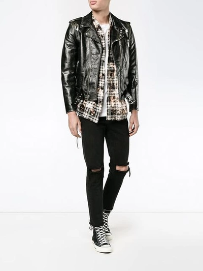 Shop Saint Laurent Bikerjacke Im Used-look In Black