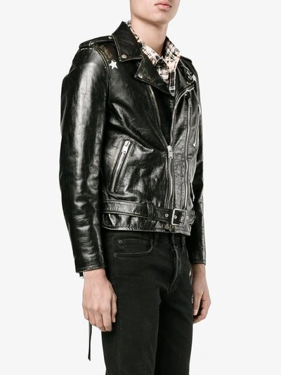 Shop Saint Laurent Bikerjacke Im Used-look In Black