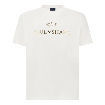 Paul & Shark Cotton Jersey Logo Print Crew Neck T-shirt In White