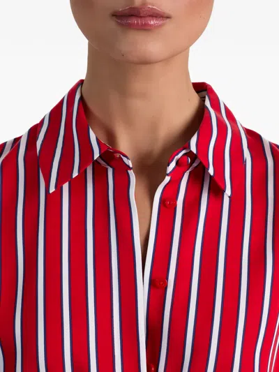 Alice And Olivia Dimitra Striped Oversized Shirt In Red