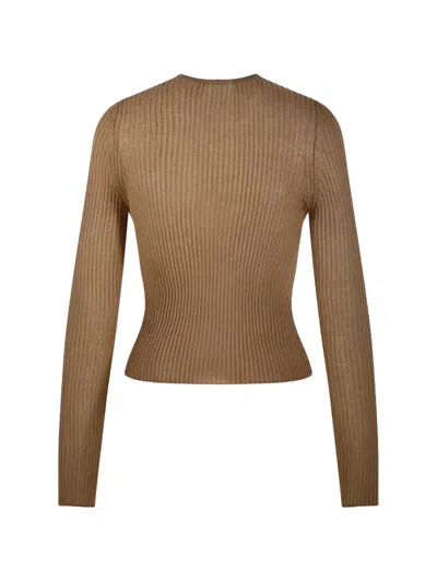 Nude Ruffled Ribbed Blouse In Multi