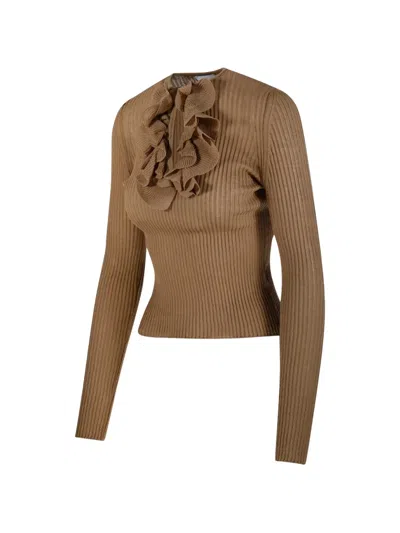 Nude Ruffled Ribbed Blouse In Multi