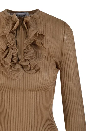 Nude Ruffled Ribbed Blouse In Multi