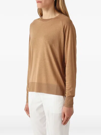 Herno Raglan-sleeve Button-slit T-shirt In Brown
