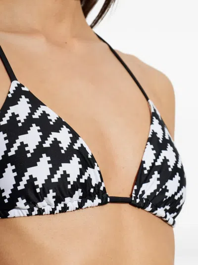 Perfect Moment Houndstooth-pattern Bikini Top In Black