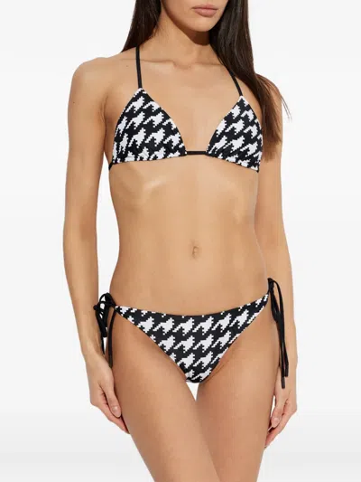 Perfect Moment Houndstooth-pattern Bikini Top In Black