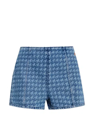 Perfect Moment Houndstooth-pattern Denim Shorts In Blue