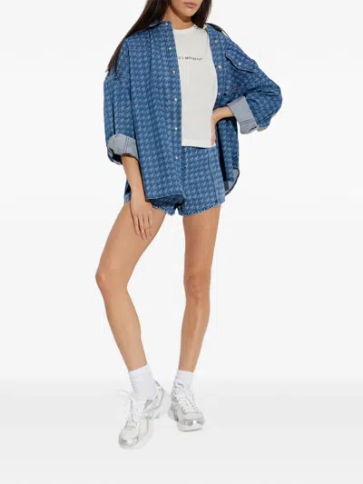 Perfect Moment Houndstooth-pattern Denim Shorts In Blue