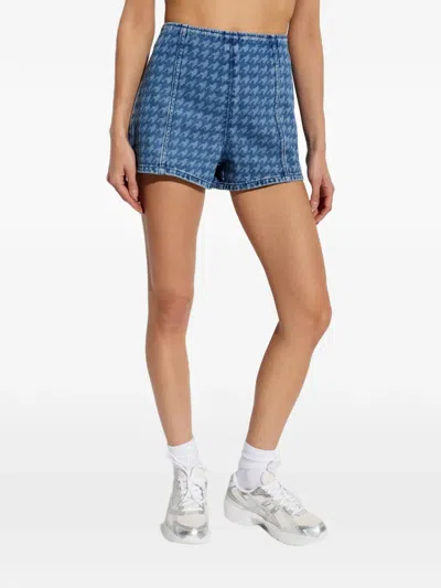 Perfect Moment Houndstooth-pattern Denim Shorts In Blue