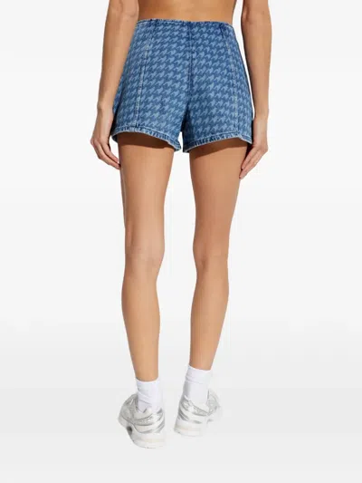 Perfect Moment Houndstooth-pattern Denim Shorts In Blue