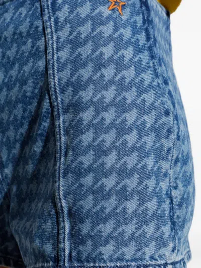 Perfect Moment Houndstooth-pattern Denim Shorts In Blue
