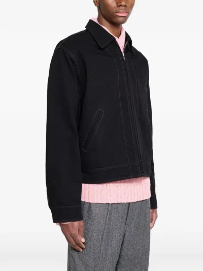 Stussy Work Contrast-stitch Collared Jacket In Black