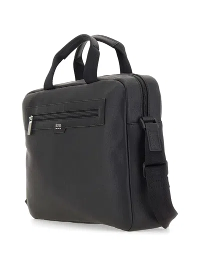 Hugo Boss Briefcase Textured Finish Adjustable Strap Handles In Black