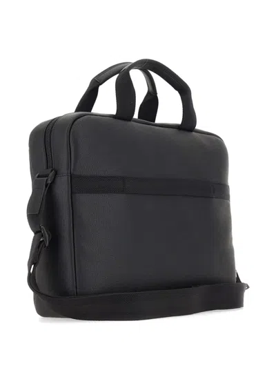 Hugo Boss Briefcase Textured Finish Adjustable Strap Handles In Black