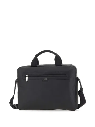 Hugo Boss Briefcase Textured Finish Adjustable Strap Handles In Black