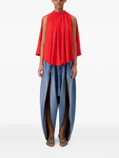 Coperni Asymmetric Draped Blouse In Red