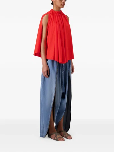 Coperni Asymmetric Draped Blouse In Red