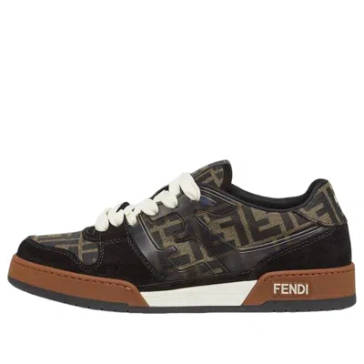 Fendi Match Ff Jacquard Fabric And Suede Sneakers In Black