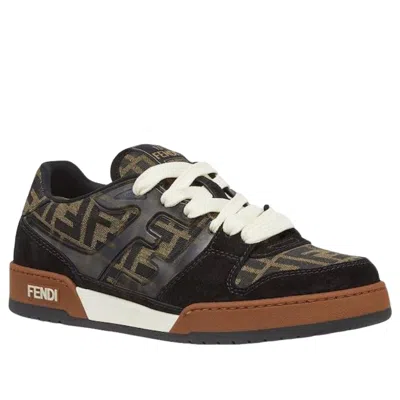 Fendi Match Ff Jacquard Fabric And Suede Sneakers In Black