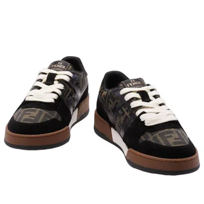 Fendi Match Ff Jacquard Fabric And Suede Sneakers In Black