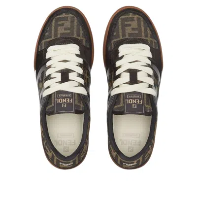 Fendi Match Ff Jacquard Fabric And Suede Sneakers In Black