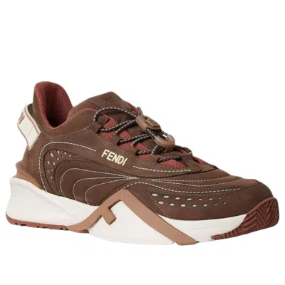 Fendi Chunky Sole Sneakers Featuring Perforated Design In Brown