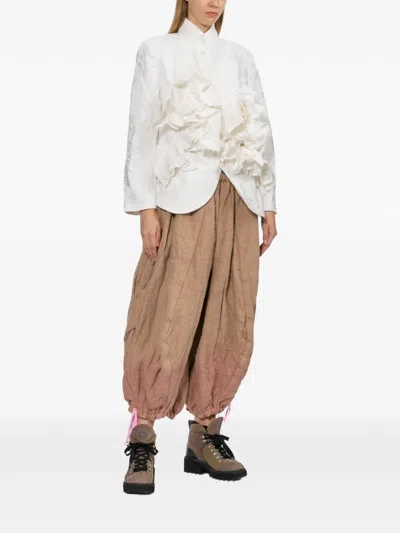 Comme Des Garçons Buttoned Ruffled Blazer In White