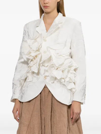 Comme Des Garçons Buttoned Ruffled Blazer In White