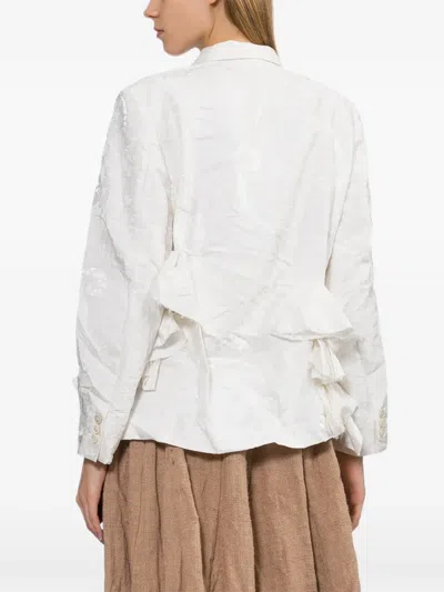 Comme Des Garçons Buttoned Ruffled Blazer In White